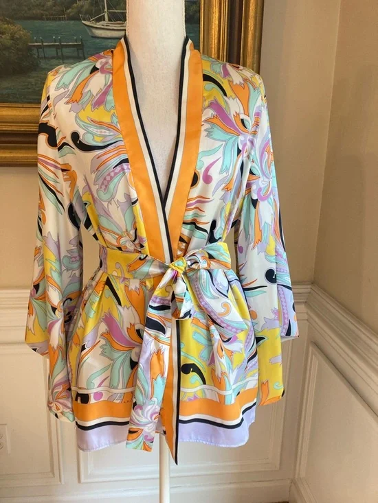 ZARA Scarf Paisley Print Satin Kimono Wrap Jacket - Picture 2 of 8